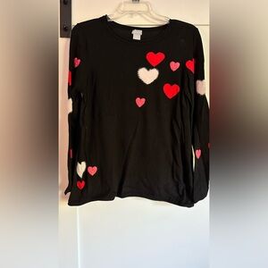 Chico's Black Top with Red Heart Accents